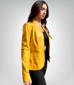 Stylish yellow leather jacket – sports-inspired genuine leather coat