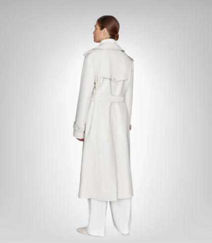 Classic women’s leather trench coat – off-white long elegant style