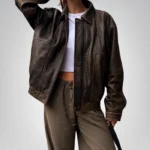 Women’s oversized brown lambskin bomber jacket – luxury leather outerwear