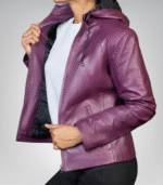Jenny women’s leather jacket – purple real leather with stylish removable hood