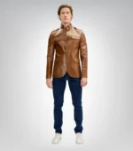 Men’s brown leather motorcycle shirt jacket – handmade slim fit