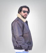 Men’s pilot-style lamb leather jacket – detachable fur collar premium design