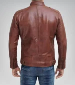 Men’s Tall Fit Cognac Brown Leather Biker Jacket – Premium Real Leather - Image 6