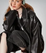 Trendy vintage leather bomber jacket – oversized women’s Korean style