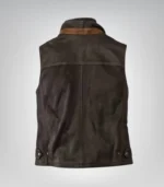 Premium cowboy leather vest – dark brown shearling collar style