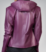Jenny Women’s Detachable Hood Leather Jacket – Purple Genuine Leather Outerwear