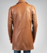 Men’s Classic Cognac Real Leather Trench Coat – Timeless Long Overcoat Style - Image 4