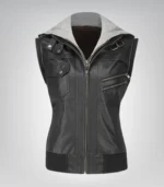 Stylish women’s black hooded leather jacket – casual daily outerwear