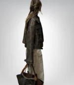 Cropped brown bomber jacket for women – vintage genuine leather coat