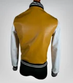 Men’s Premium Varsity Jacket – Yellow Leather Body & White Sleeves Classic College Letterman Style Durable Casual Sports Outerwear 2025