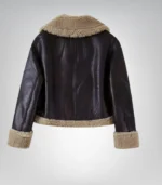 Close-up detail of faux shearling lining on women’s brown B3 bomber jacket
