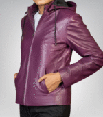 Stylish purple leather jacket for women – Jenny brand with removable hood