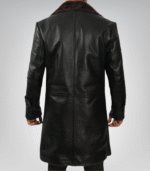 Men’s 3/4 Length Genuine Black Leather Coat with Brown Shearling Lining - Image 5