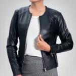 Women’s basic everyday lambskin leather jacket with minimalist classic look