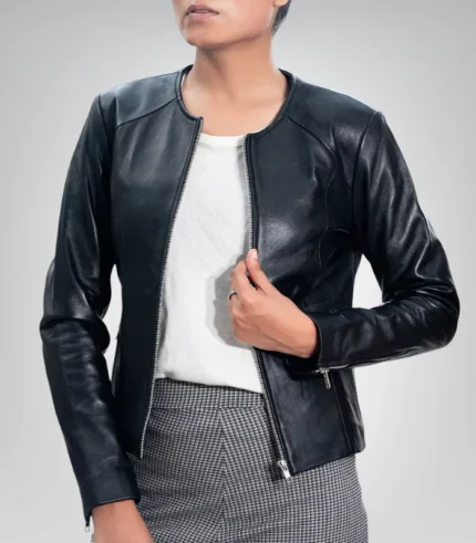 Women’s basic everyday lambskin leather jacket with minimalist classic look