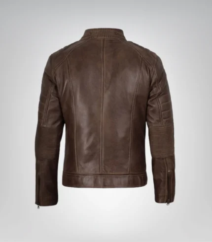 Distressed brown leather motorcycle jacket for men – vintage biker outerwear