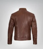Men’s Cognac Brown Waxed Leather Biker Jacket Real Lambskin, Stylish & Durable - Image 2