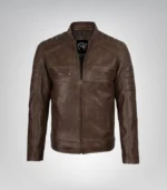 Men’s coffee brown genuine leather biker jacket – classic moto jacket