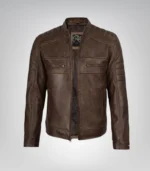 Men’s coffee brown distressed leather biker jacket – classic motorcycle style