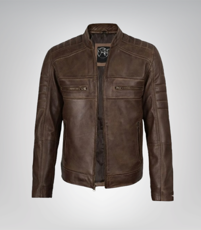 Men’s Coffee Brown Distressed Leather Biker Jacket – Classic Motorcycle Style Men’s coffee brown distressed leather biker jacket – classic motorcycle style