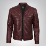 Men’s real leather Harrington jacket – classic cognac casual coat