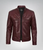 Men’s real leather Harrington jacket – classic cognac casual coat