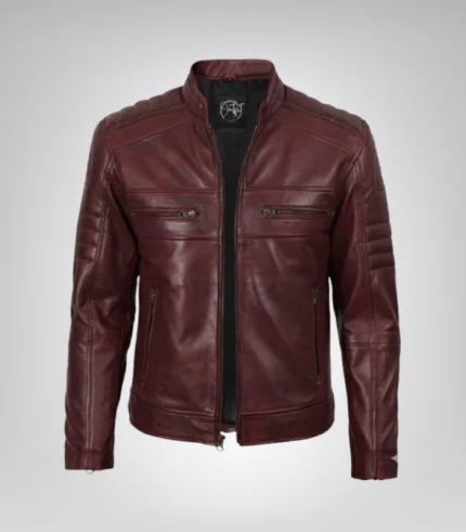 Men’s real leather Harrington jacket – classic cognac casual coat