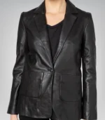 Women’s Black Leather Blazer Coat Classic Street Style Jacket - Image 3