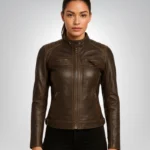 Vintage brown sheep leather biker jacket – slim moto racer design