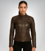 Vintage brown sheep leather biker jacket – slim moto racer design