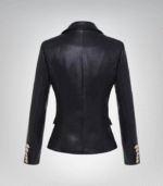 Black leather blazer for women – double-breasted with gold buttons