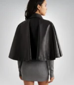 Premium black leather poncho – women’s handmade luxury cape style