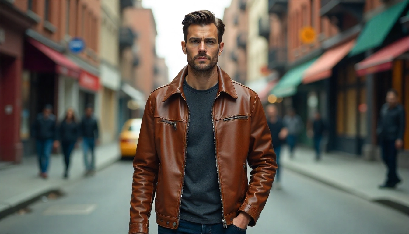 men brown leather bomber jacket