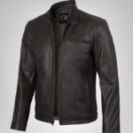 Men’s dark brown cowhide leather motorcycle jacket in premium biker style