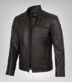 Men’s dark brown cowhide leather motorcycle jacket in premium biker style