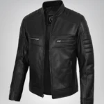 Men’s real lambskin leather motorcycle jacket in black biker style