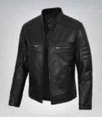 Men’s real lambskin leather motorcycle jacket in black biker style