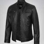 Timeless black motorcycle jacket for men crafted from real leather
