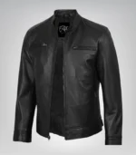 Timeless black motorcycle jacket for men crafted from real leather