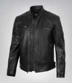 Men’s designer black leather biker jacket with a sleek and timeless look