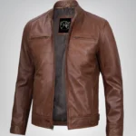 Classic cognac brown leather motorcycle jacket for men