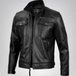 Men’s tailored black biker jacket made from premium leather