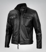 Men’s tailored black biker jacket made from premium leather