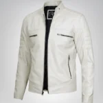 Men’s real leather biker jacket in off-white finish