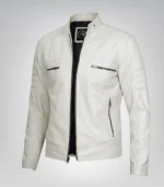 Men’s real leather biker jacket in off-white finish