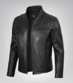 Men’s black leather motorcycle jacket in classic fit