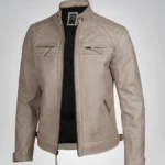 Warm beige men’s leather biker jacket