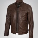 Dodge men’s chocolate brown waxed leather motorcycle jacket