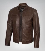 Dodge men’s chocolate brown waxed leather motorcycle jacket