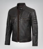 Men’s distressed brown leather motorcycle jacket in biker design